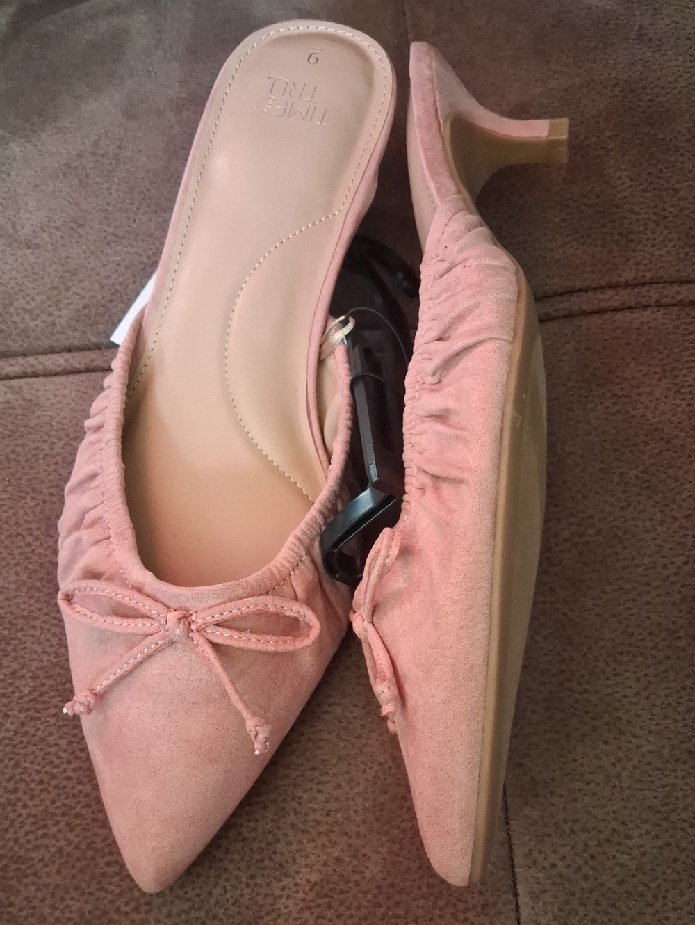 Time and Tru Blush Pink Pointed Toe Kitten Heel Mules Size 9